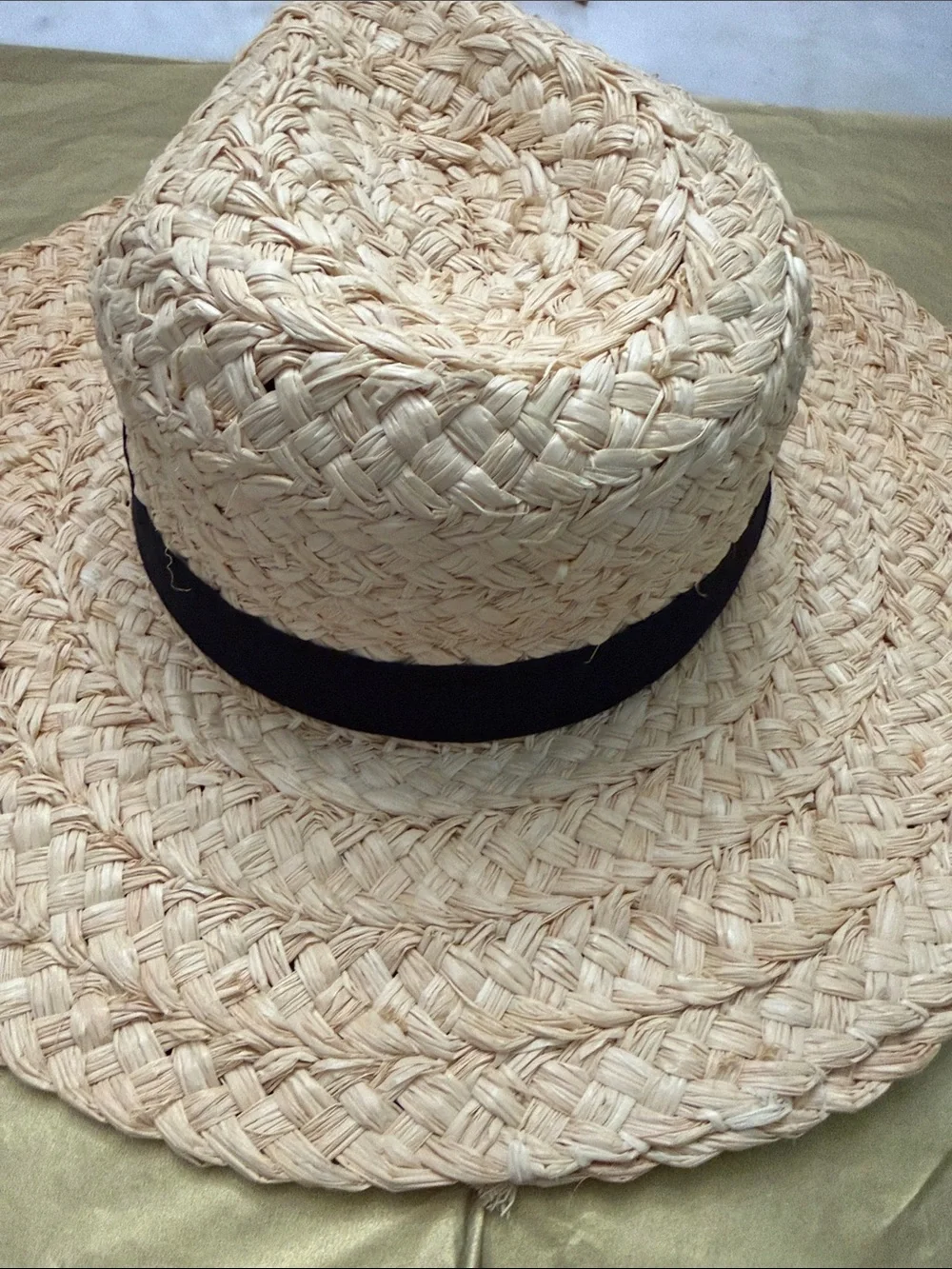 Vintage Straw Sun Hat with Black Band - Women Accessories